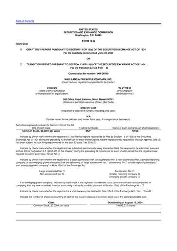 Vorschaubild Maui Land & Pineapple Company 10-Q Quartalsbericht 2024 