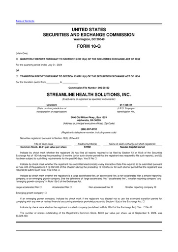 Thumbnail Streamline Health Solutions 10-Q Quarterly Report FY2025 