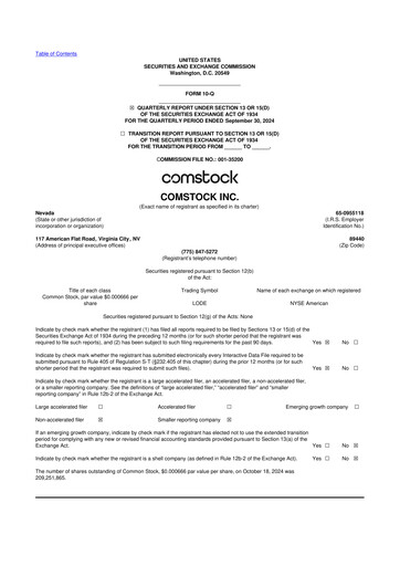 Thumbnail Comstock Inc. 10-Q Quarterly Report FY2024 