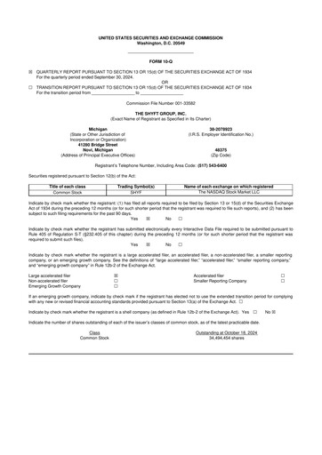 Thumbnail The Shyft Group 10-Q Quarterly Report FY2024 