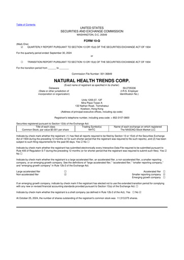 Thumbnail Natural Health Trends 10-Q Quarterly Report FY2024 