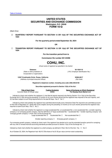 Thumbnail Cohu 10-Q Quarterly Report FY2024 