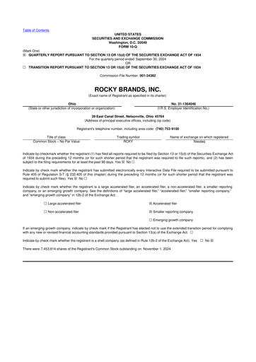 Thumbnail Rocky Brands 10-Q Quarterly Report FY2024 