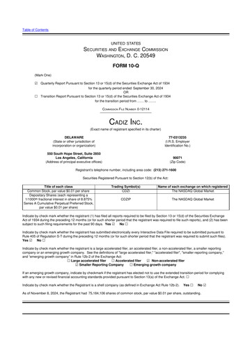 Miniature Cadiz Inc. 10-Q Rapport trimestriel 2024 