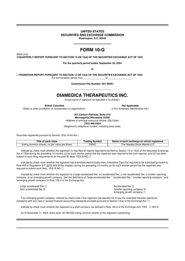 Thumbnail DiaMedica Therapeutics 10-Q Quarterly Report FY2024 