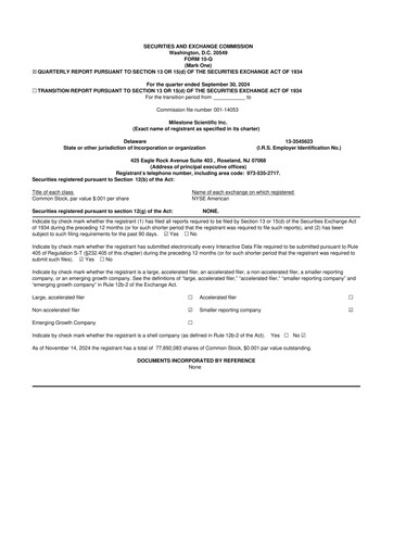 Thumbnail Milestone Scientific 10-Q Quarterly Report FY2024 