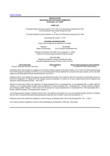 Thumbnail National Beverage
 10-Q Quarterly Report FY2025 