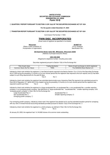 Thumbnail Twin Disc
 10-Q Quarterly Report FY2025 