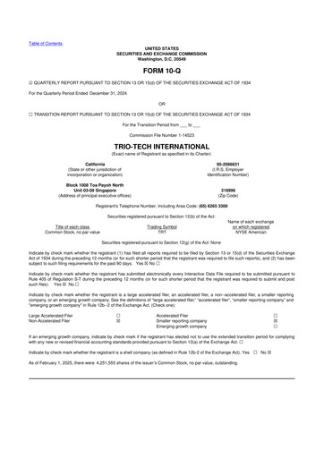 Thumbnail Trio-Tech International 10-Q Quarterly Report FY2025 Q2