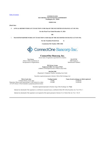 Miniature ConnectOne Bancorp 10-K Rapport annuel 2024
