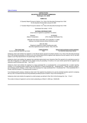 Thumbnail National Beverage
 10-Q Quarterly Report FY2025 