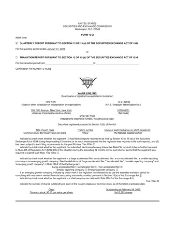 Thumbnail Value Line 10-Q Quarterly Report FY2024 