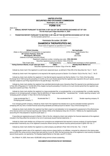 Thumbnail DiaMedica Therapeutics 10-K Annual Report 2024