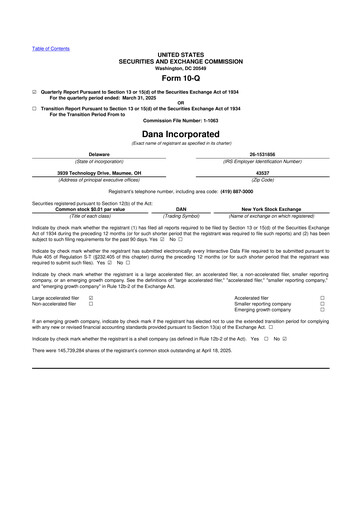 Thumbnail Dana Incorporated 10-Q Quarterly Report FY2025 