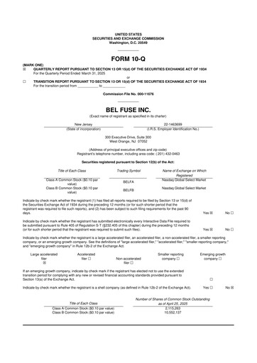 Thumbnail Bel Fuse 10-Q Quarterly Report FY2025 