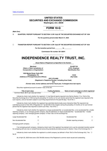 Thumbnail Independence Realty Trust
 10-Q Quarterly Report FY 