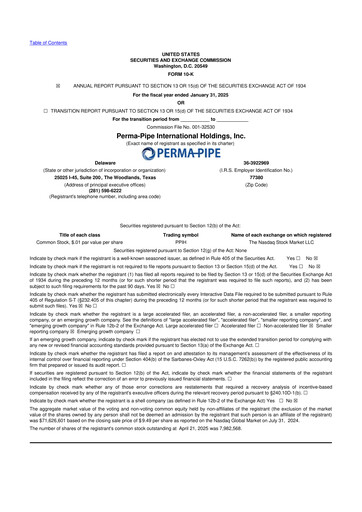 Thumbnail Perma-Pipe International 10-K Annual Report 2025