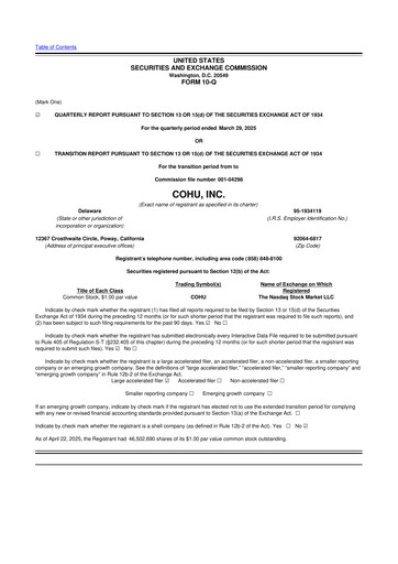 Thumbnail Cohu 10-Q Quarterly Report FY2025 