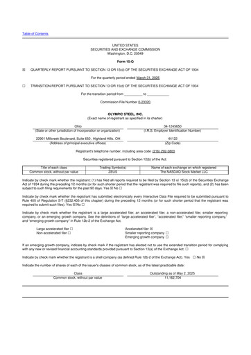 Thumbnail Olympic Steel
 10-Q Quarterly Report FY2025 