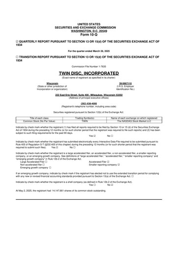 Thumbnail Twin Disc
 10-Q Quarterly Report FY2025 