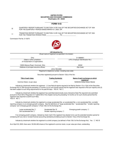 Miniature LSI Industries 10-Q Rapport trimestriel 2025 
