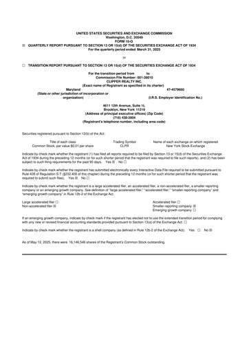 Thumbnail Clipper Realty 10-Q Quarterly Report FY2025 