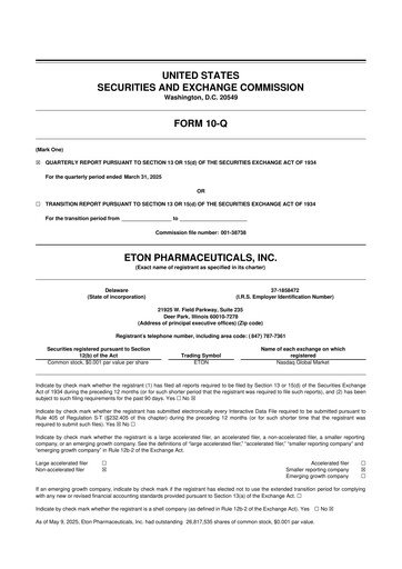 Vorschaubild Eton Pharmaceuticals 10-Q Quartalsbericht 2025 