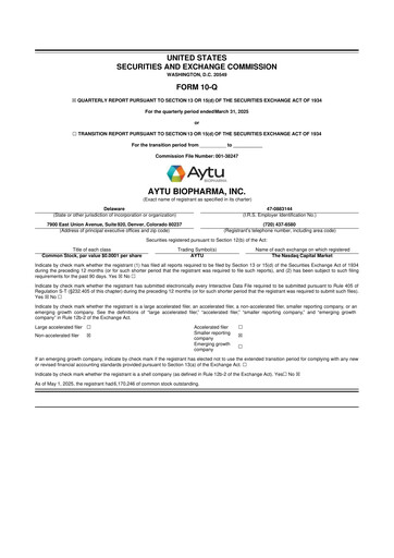 Thumbnail Aytu BioScience
 10-Q Quarterly Report FY2025 