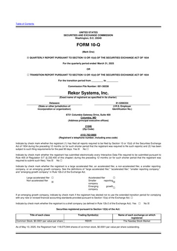 Thumbnail Rekor Systems 10-Q Quarterly Report FY2025 