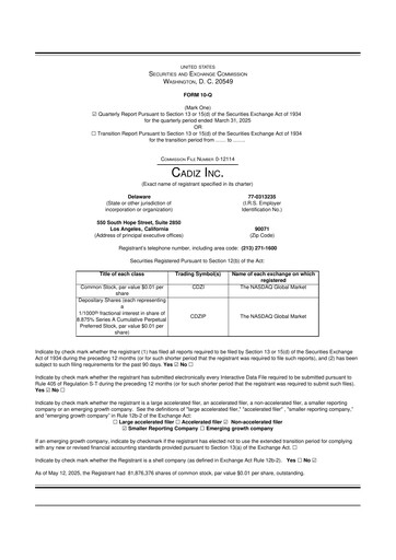 Miniature Cadiz Inc. 10-Q Rapport trimestriel 2025 