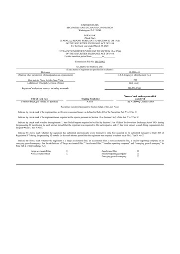 Thumbnail Nathan's Famous 10-K Annual Report 2025