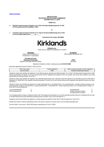 Thumbnail Kirkland's 10-Q Quarterly Report FY2025 