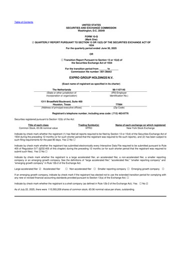 Miniature Expro Group 10-Q Rapport trimestriel 2025 