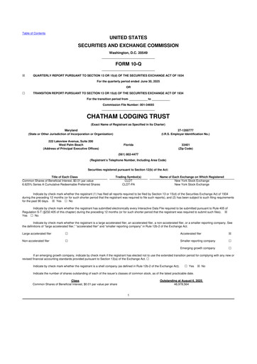 Thumbnail Chatham Lodging Trust 10-Q Quarterly Report FY2025 
