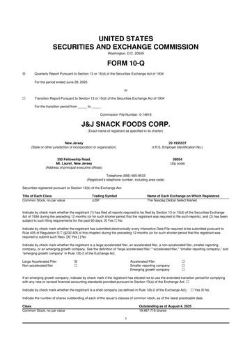 Thumbnail J&J Snack Foods
 10-Q Quarterly Report FY2025 