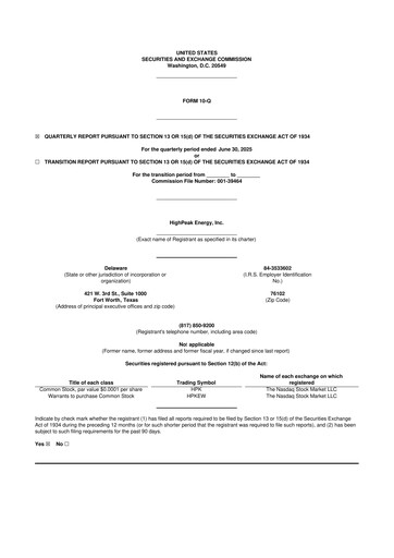 Vorschaubild HighPeak Energy 10-Q Quartalsbericht 2025 