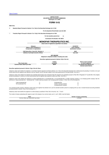 Thumbnail Monopar Therapeutics 10-Q Quarterly Report FY2025 