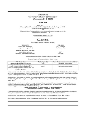 Miniature Cadiz Inc. 10-Q Rapport trimestriel 2025 