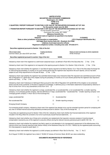 Thumbnail Milestone Scientific 10-Q Quarterly Report FY2025 