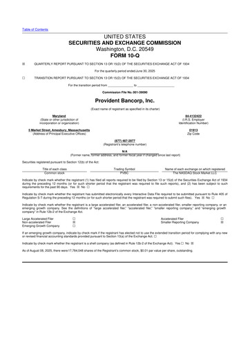 Thumbnail Provident Bancorp
 10-Q Quarterly Report FY2025 