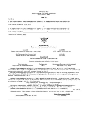 Thumbnail Value Line 10-Q Quarterly Report FY2026 