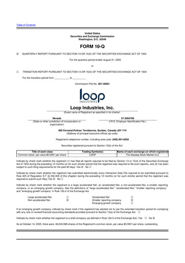 Miniature Loop Industries
 10-Q Rapport trimestriel  