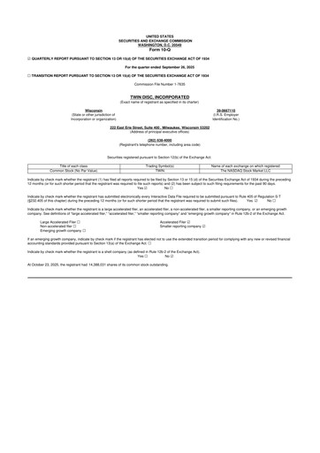 Thumbnail Twin Disc
 10-Q Quarterly Report FY2026 