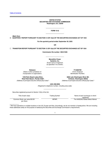 Miniature Monolithic Power Systems 10-Q Rapport trimestriel 2025 