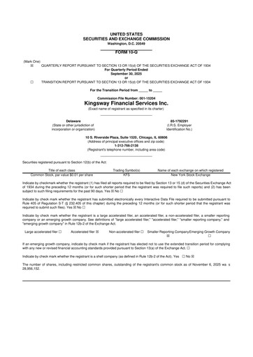 Thumbnail Kingsway Financial Services 10-Q Quarterly Report FY2025 