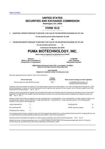 Miniature Puma Biotechnology 10-Q Rapport trimestriel 2025 