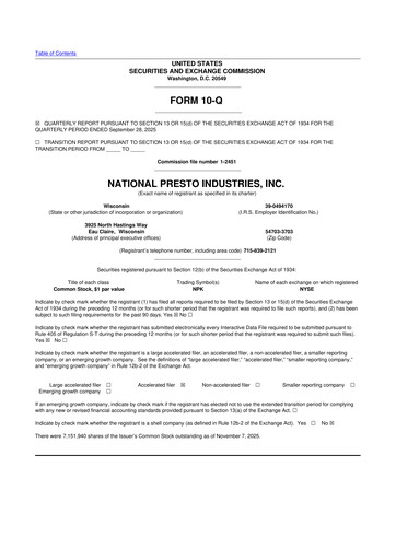 Thumbnail National Presto Industries
 10-Q Quarterly Report FY2025 