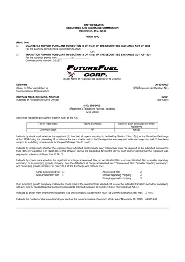 Thumbnail FutureFuel 10-Q Quarterly Report FY2025 
