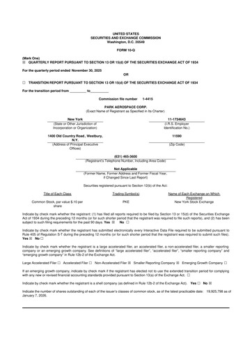 Miniature Park Aerospace 10-Q Rapport trimestriel 2025 
