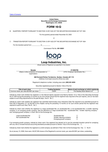 Miniature Loop Industries
 10-Q Rapport trimestriel  